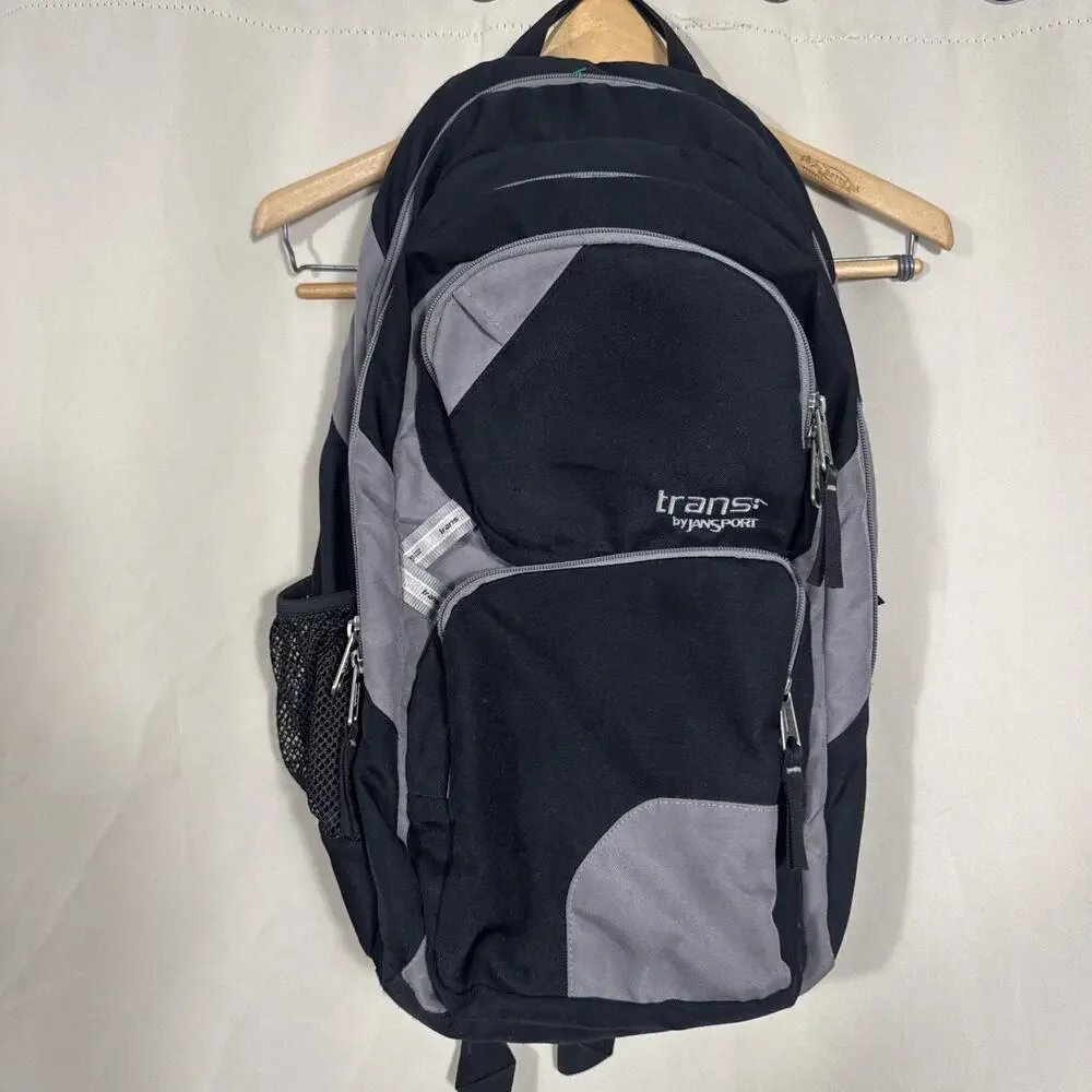 Vintage Y2K Jansport Trans Backpack Black Gray School Laptop Bag 2000s